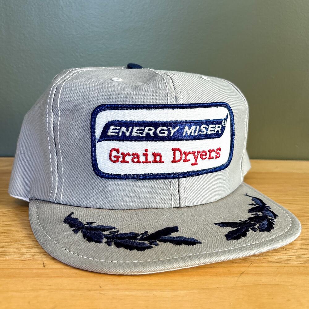 Vintage Energy Miser Grain Dryers Gray Navy Embroidered Brim Patch Snapback Hat